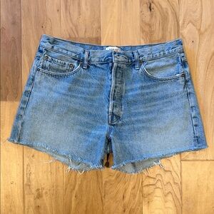 Agolde Parker Long Blue Denim Cutoff Shorts